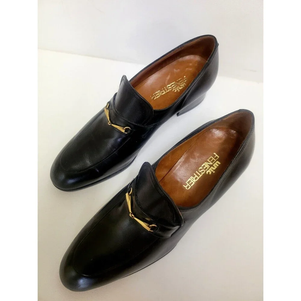 Vintage Unic Fenestrier Men's Black Leather Bit Slip-On Loafers US 8.5 E France